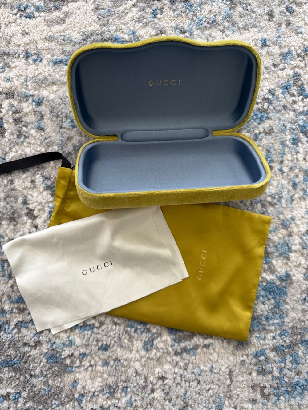 Gucci Green Velvet Eyewear Case with Light Blue Interior